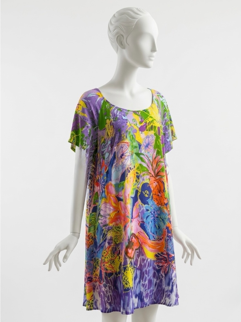 Vintage Jams World "Fria" style Dress Iconic colorful "Fruitopia" print Sz L NWT